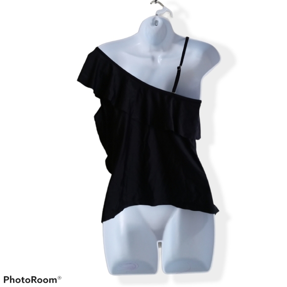 SHEIN One Shoulder Ruched Ruffle Tankini Swim Top. - Picture 2 of 8
